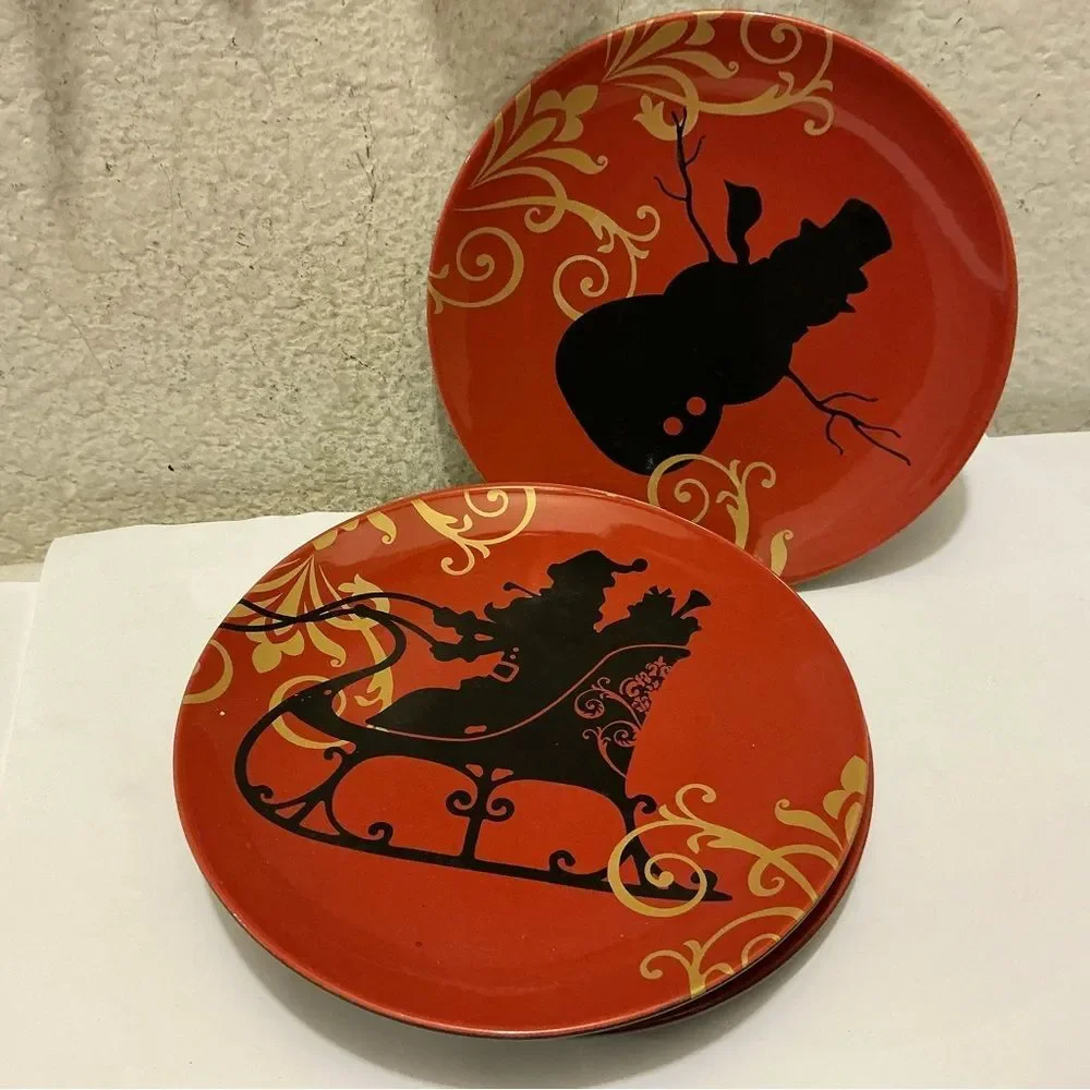 4 noble excellence piece Gold Scroll Black Stoneware Plate